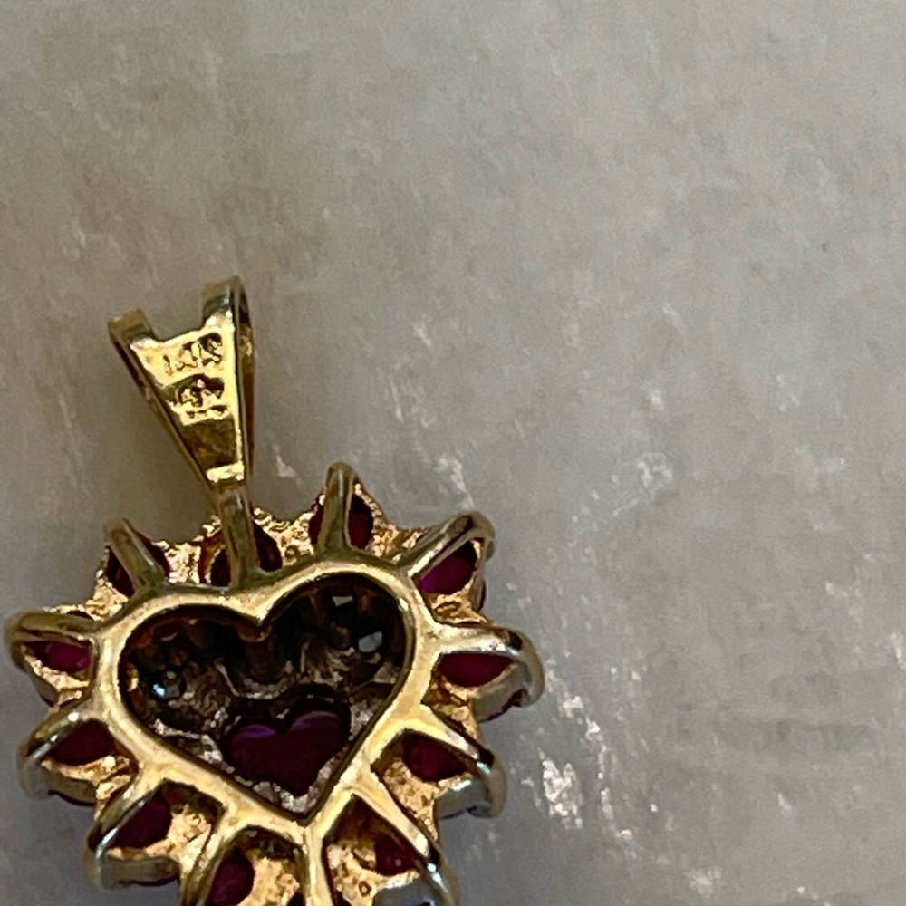 Classic Round Ruby & Diamond Heart Pendant In 14k… - image 4